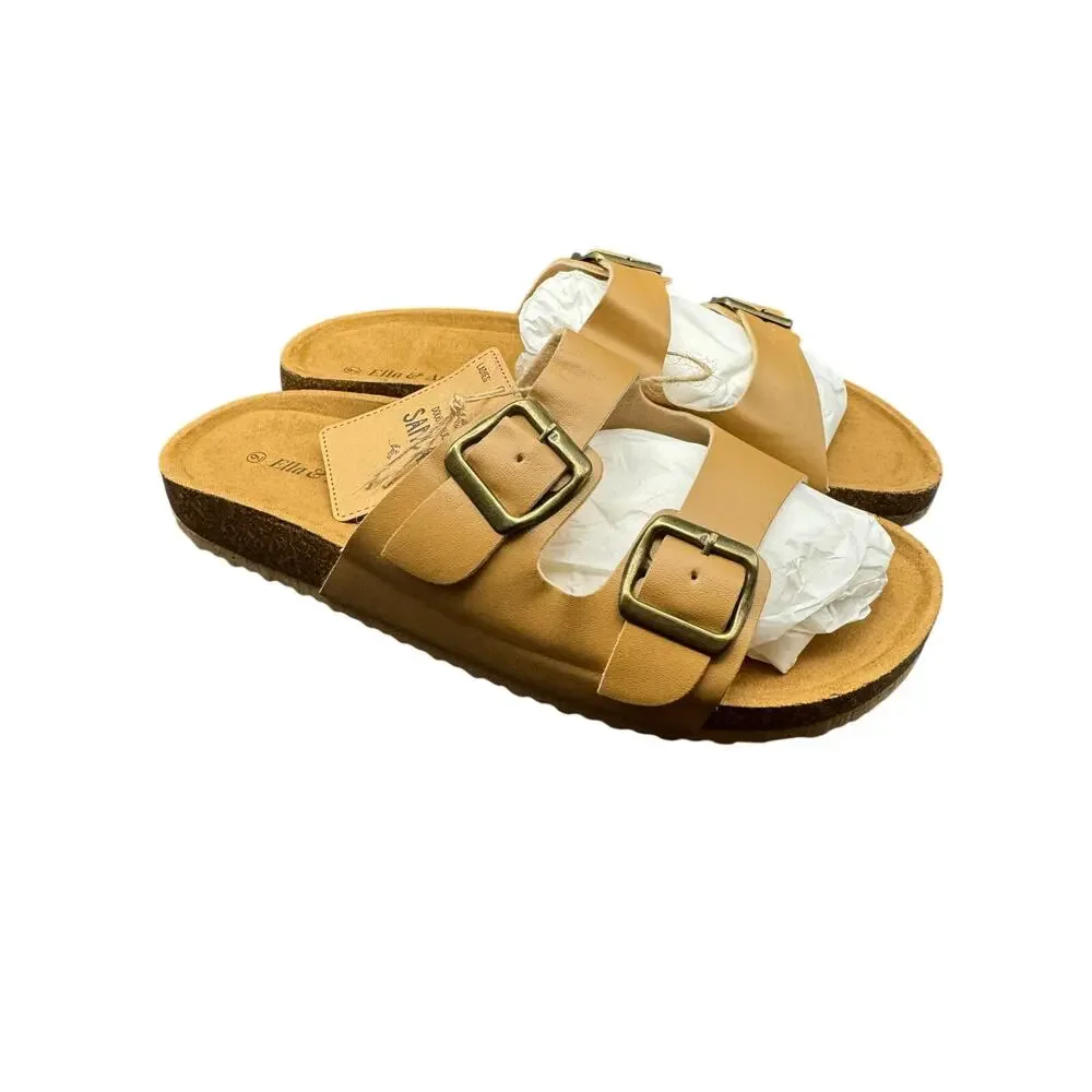 Birk-PS Women's Sandal Double Adjustable Buckle Straps Color Khaki Size 9M NWT